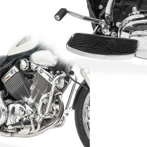 Set: Trittbretter vorne Fussrasten Fahrer FB2 + Sturzbügel passend für Yamaha XV 535 Virago 88-03 chrom GB3