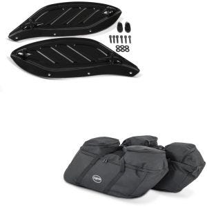 Set: Seitlicher Windabweiser Batwing Spoiler passend für Harley Davidson Touring 96-13 + Koffer Innentaschen