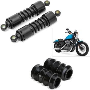Set: Stossdämpfer 11" Tieferlegung + Faltenbälge Gummi 39mm passend für Harley Davidson Sportster und Dyna