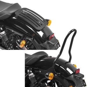 Set: Gepäckträger Solo Rack L1 Gepäckbrücke + Sissybar passend für Harley Davidson Sportster 04-20 Tampa S