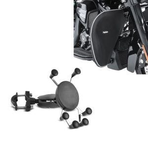 Set: Smartphonehalter SH8 + Sturzbügel Spritzschutz passend für Chopper / Custombikes Touring 80-24 Beinwärmer