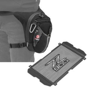Set: Beintasche LB8 2,8 Liter Leg Bag + Kühlerabdeckung passend für Kawasaki Z 900 17-24 Kühlergrill KG1