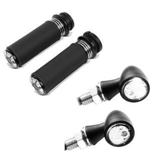 Set: Lenker-Griffe 1" Zoll HG2 CNC Alu passend für Harley Davidson Elektronischer Gasgriff + LED Blinker TX1