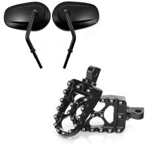 Set: Spiegel CS22 passend für Harley Davidson + Fussrasten FP20 Fahrer und Sozius