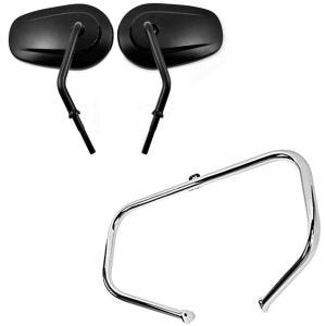 Set: Spiegel CS22 passend für Harley Davidson + Sturzbügel passend für Harley Davidson Touring 97-08 TR1 chrom