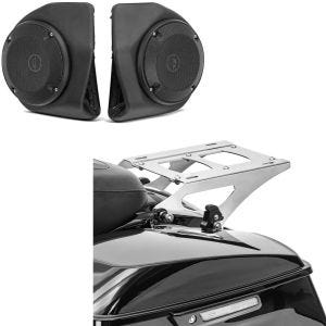 Set: Lautsprecher-Kit + Gepäckträger TP Abnehmbar passend für Harley Davidson Touring 14-24 chrom