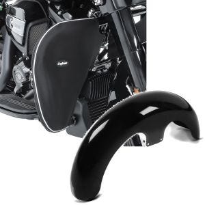 Set: Sturzbügel Spritzschutz + Front-Fender 21" Zoll Wrap passend für Harley Davidson und Custom Umbauten