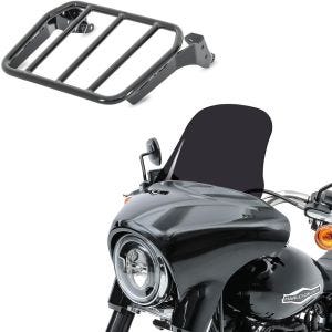 Set: Porte Bagages + Pare-brise compatible avec Harley Sport Glide 18-24 L fumé foncé
