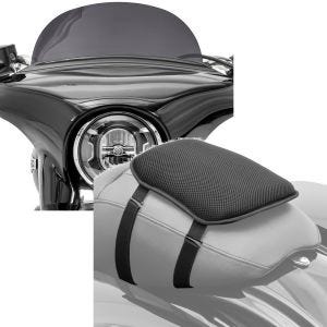 Set: Pare-brise compatible avec Harley Davidson Sport Glide 18-21 M fumé foncé + Gel Coussin de selle S
