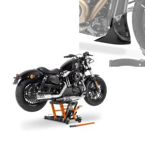 Set: Pont elevateur ciseaux Mid-lift L orange + Sabot moteur pour Chopper Cruiser Bobber CP9
