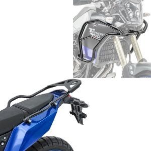 Set: Porte-bagages arrière + Pare carter haut XL compatible avec Yamaha Tenere 700 19-24 crashbar
