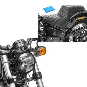Set: Phare LED 5,75" + Selle Biplace Gel compatible avec Harley Davidson Dyna Fat Bob 08-17 SP6B