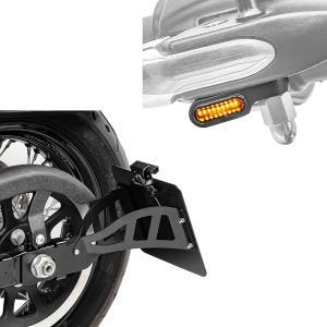 Set: Seitlicher Kennzeichenh. passend für Honda Shadow VT 600 C 88-00 + LED Lenkerblinker XS