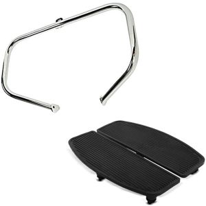 Set: Sturzbügel passend für Harley Davidson Touring 97-08 TR1 chrom + Trittbretter Gummiauflagen