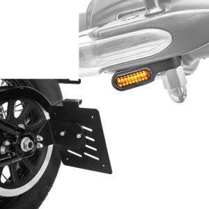 Set: Seitlicher Kennzeichenh. passend für Harley Davidson Softail 18-24 + LED Lenkerbl. XS