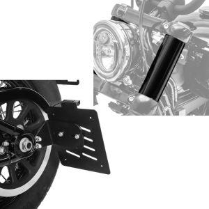Set: Seitlicher Kennzeichenh. + Gabelcover passend für Harley Davidson Street Bob 18-24 GC2