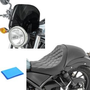 Set Pare brise / Bulle Saute vent avec Selle solo Gel compatible avec Honda Rebel 500 17-24 Craftride