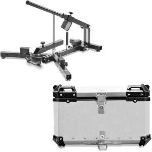 Set: Reifenmontiergerät für Motorradreifen 12-21" MD4 ConStands mit Alu Top Case XB65 Alu univ. 65 Liter silber