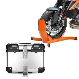 Set: Bloque Roue Easy-Plus à 21 Pouces orange ConStands avec Top case Alu moto XS45 argent 45 Litres