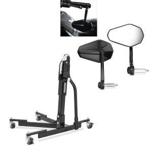 Set: Zentralständer ohne Adapterplatte sw Power-Evo ConStands mit Motorrad Lenkerendenspiegel mit ECE SP6