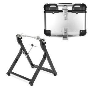 Set: Équilibreuse pneu moto WU-2 équilibreuse de roues noir ConStands avec Top case Alu XS45 argent 45 Litres