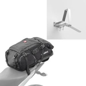 Set: Motorrad Rucksack HX5 wasserdicht 45Ltr mit Helmhalterung Bagtecs mit Garderobe WH2 silber