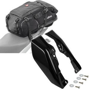 Set: Motorrad Rucksack Bagtecs HX5 Hecktasche wasserdicht 45Ltr mit Helmhalterung + Mittelrahmen Windabweiser passend für Harley Davidson Touring 09-24 Hitzeschutz Craftride WA3 schwarz