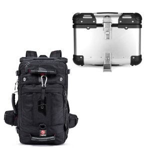 Set: Motorrad Rucksack HK4 45Ltr sw Bagtecs mit Alu Top Case XS45 Alu univ. 45 Liter silber