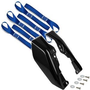 Set: Zurrschlaufen für Spanngurte, 6er Mega Pack Blau + Mittelrahmen Windabweiser passend für Harley Davidson Touring 09-24 Hitzeschutz Craftride WA3 schwarz