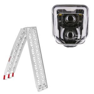 Set: Motorrad Auffahrrampe bis 340 kg Alu-I klappbar ConStands mit LED Scheinwerfer Husqvarna mit ECE GP1