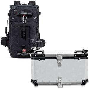 Set: Motorrad Rucksack HK4 45Ltr sw Bagtecs mit Alu Top Case XB65 Alu univ. 65 Liter silber