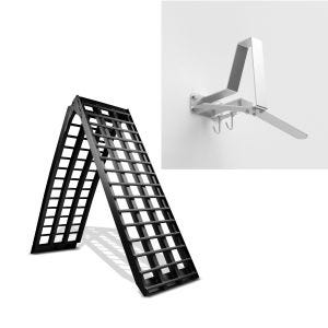 Set: Alu Auffahrrampe V sw, bis 680 kg, klappbar, passend für Motorrad, , Quad, ATV ConStands mit Garderobe WH2 silber