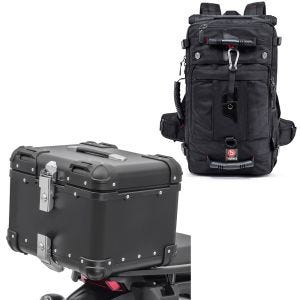 Set: Motorrad Rucksack HK4 45Ltr sw Bagtecs mit Alu Top Case XS45 Alu univ. 45 Liter sw