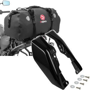 Set: Sacoche de selle Moto arrière Bagtecs XF80 Dry Bag Etanche Volume 80l + Déflecteur de cadre intermédiaire compatible avec Harley Davidson Touring 09-24 Craftride WA3 noir