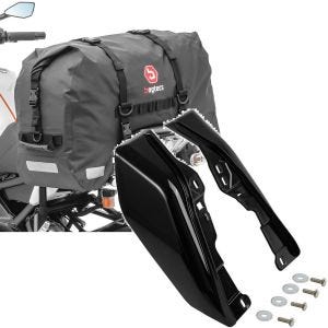Set: Sacoche de selle Moto arrière Bagtecs SX45 Etanche Volume 45L + Déflecteur de cadre intermédiaire compatible avec Harley Davidson Touring 09-24 Craftride WA3 noir