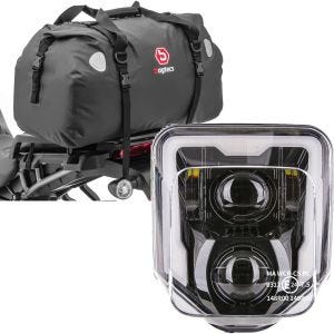 Set: Sacoche de selle Moto arrière XF60 60l Bagtecs avec Phare à LED Husqvarna Phare principal avec ECE GP1