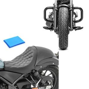 Set: Pare cylindre compatible avec Honda Rebel 500 CMX 17-24 pare carter Craftride avec Selle solo Gel pour RS2G Monoplace