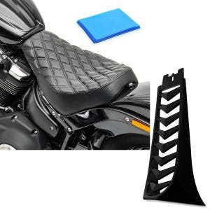 Set: Solo Sitz Gel passend für Harley Davidson Softail Street Bob / Standard 18-24 Sitzbank DS4 + Bugspoiler passend für Harley Davidson Softail 18-24 Kühlerabdeckung Craftride CV6 schwarz matt