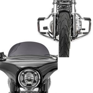 Set: Pare cylindre Mustache compatible avec Harley Davidson Softail 18-24 Pare Moteur 32mm chrome Craftride + Pare-brise compatible avec Harley Davidson Sport Glide 18-24 Craftride M saute vent fumé foncé