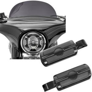 Set: Pare-brise compatible avec Harley Davidson Sport Glide 18-24 Craftride M saute vent fumé foncé + Repose-pieds passager compatible avec Harley Davidson Softail 18-24 Craftride SF6 noir