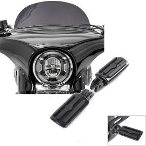 Set: Pare-brise compatible avec Harley Davidson Sport Glide 18-24 Craftride M saute vent fumé foncé + Repose-pieds chauffeur compatible avec Harley Davidson Softail 18-24 Craftride ST9 noir