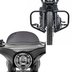 Set: Pare cylindre compatible avec Harley Davidson Softail 18-24 Pare carter HB4 noir Craftride + Pare-brise compatible avec Harley Davidson Sport Glide 18-24 Craftride M saute vent fumé foncé