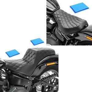 Set: Solo Sitz Gel passend für Harley Davidson Softail Street Bob / Standard 18-24 Sitzbank DS4 + Doppel Sitzbank Gel passend für Harley Davidson Softail Street Bob 18-24 Duo Sitz Craftride SP8 schwarz