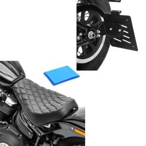 Set: Seitlicher Kennzeichenhalter passend für Harley Davidson Softail 18-24 Craftride schwarz + Solo Sitz Gel passend für Harley Davidson Softail Street Bob / Standard 18-24 Sitzbank DS4