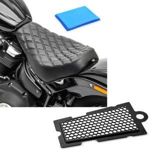 Set: Solo Sitz Gel passend für Harley Davidson Softail Street Bob / Standard 18-24 Sitzbank DS4 + Kühlerabdeckung passend für Harley Davidson Softail 18-24 Kühlergrill Craftride CM schwarz