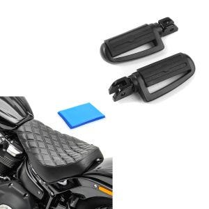 Set: Fahrer Fussrasten passend für Harley Davidson Softail 18-24 Craftride ST4 schwarz + Solo Sitz Gel passend für Harley Davidson Softail Street Bob / Standard 18-24 Sitzbank DS4