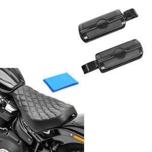 Set: Sozius Fussrasten passend für Harley Davidson Softail 18-24 Craftride SF6 schwarz + Solo Sitz Gel passend für Harley Davidson Softail Street Bob / Standard 18-24 Sitzbank DS4