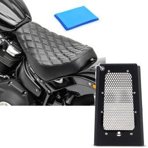 Set: Selle solo Gel / Monoplace compatible avec Harley Davidson Softail Street Bob / Standard 18-24 DS4 + Protection de radiateur compatible avec Harley Davidson Softail 18-24 Craftride TG7