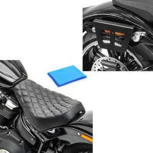 Set: Satteltaschenhalter passend für Harley Davidson Softail Street Bob 18-24 Kofferträger abnehmbar Craftride QL rechts + Solo Sitz Gel passend für Harley Davidson Softail Street Bob / Standard 18-24 Sitzbank DS4