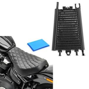 Set: Ölkühler passend für Harley Davidson Softail 18-24 Radiator Kühler Zaddox schwarz + Solo Sitz Gel passend für Harley Davidson Softail Street Bob / Standard 18-24 Sitzbank DS4